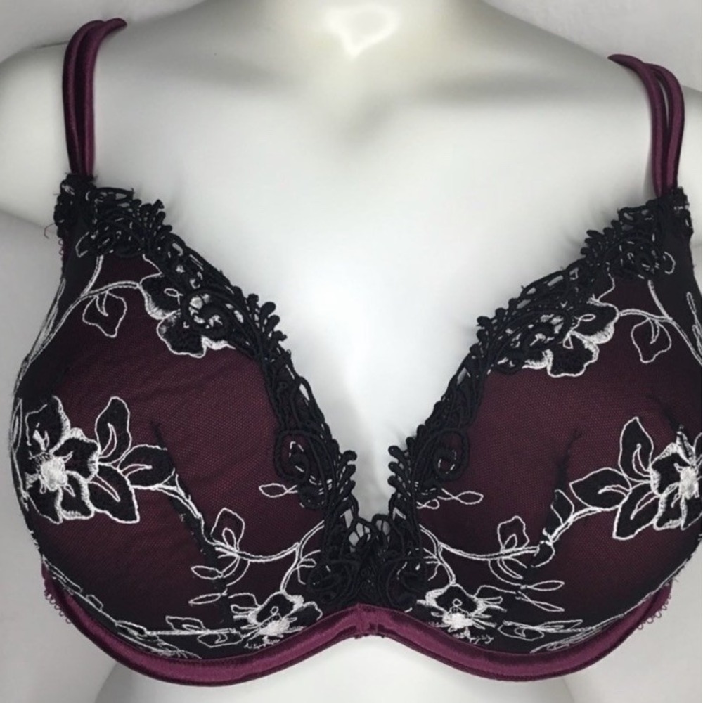 Cacique 40DD Burgundy Embroidered Lace Lined Full Coverage‎ Underwire Bra Women